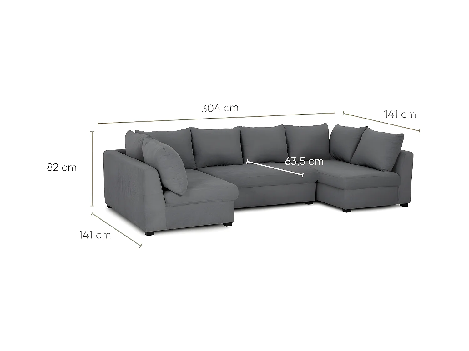 Sofa 5-Sitzer mit modular Chaiselongue Polyester schwarzem