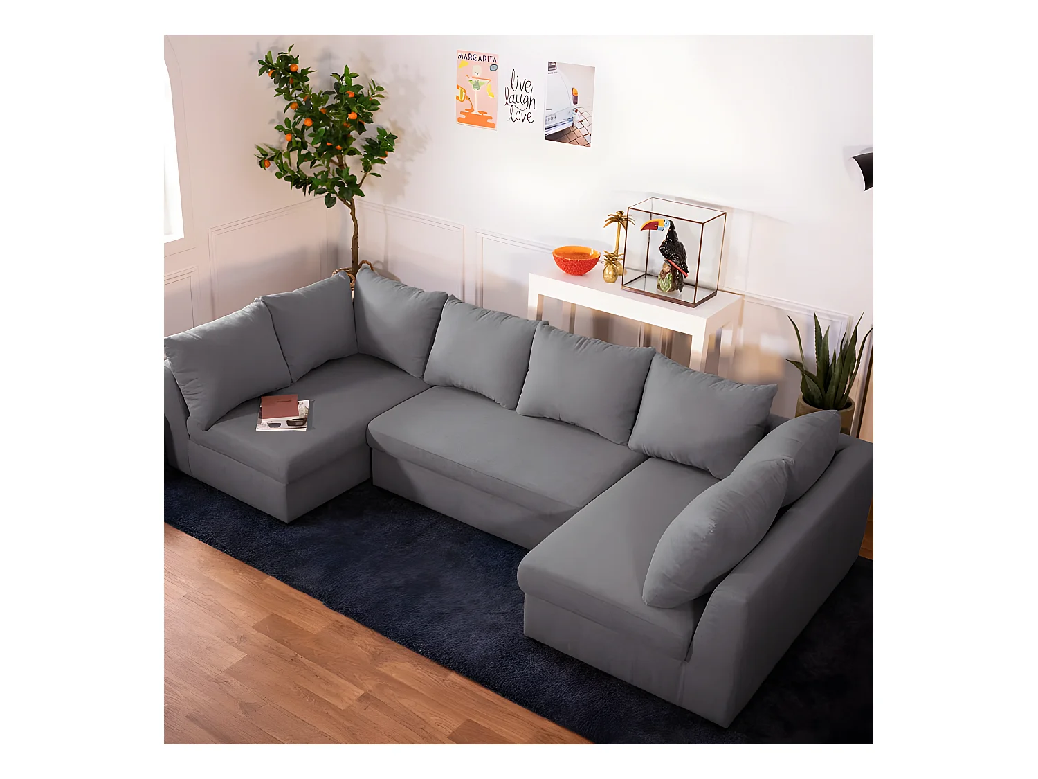 Canapé modulable 5 places en polyester gris foncé