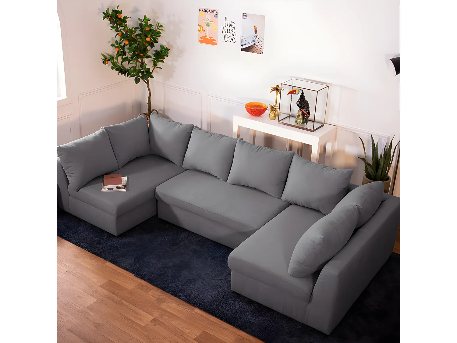 Canapé modulable 5 places en polyester gris foncé