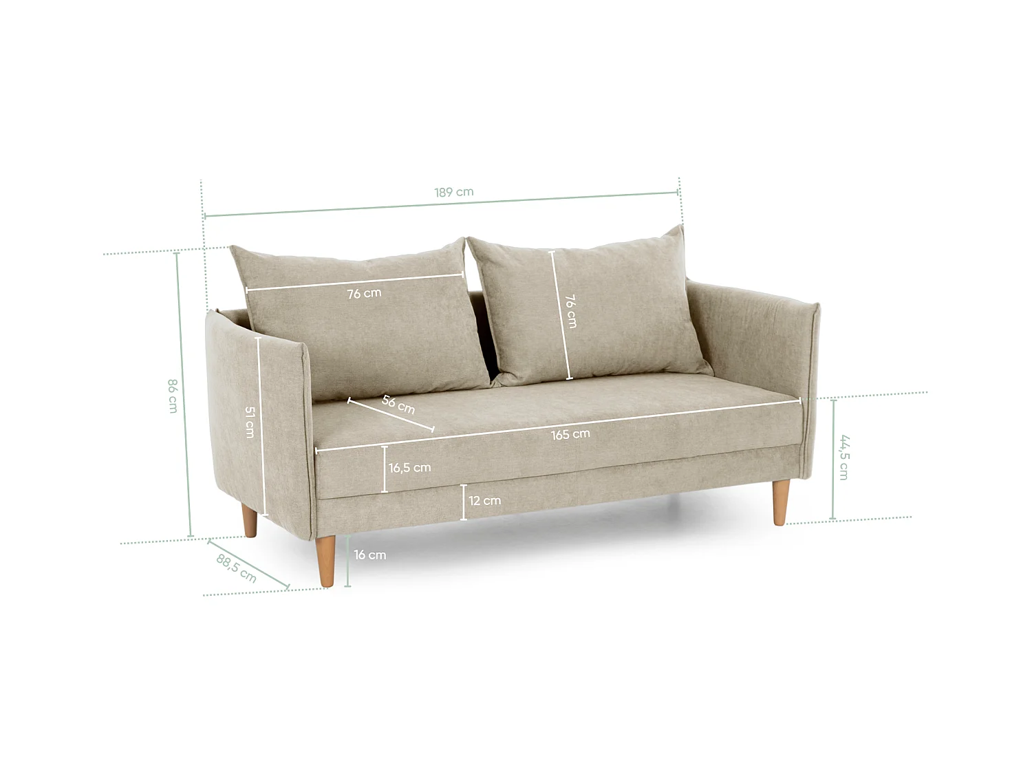 Sofa 3-Sitzer aus Polyester beige