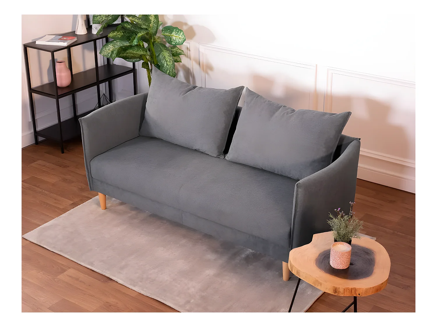 Canapé 3 places en polyester gris foncé