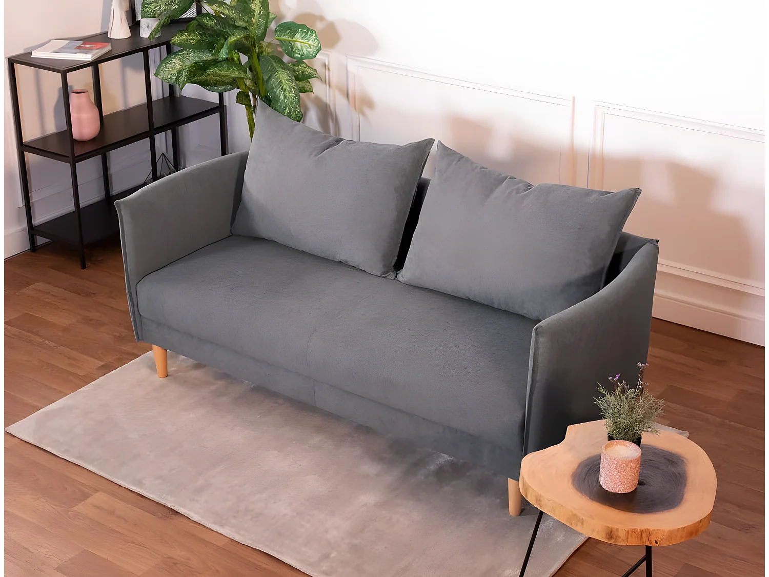 Canapé 3 places en polyester gris foncé