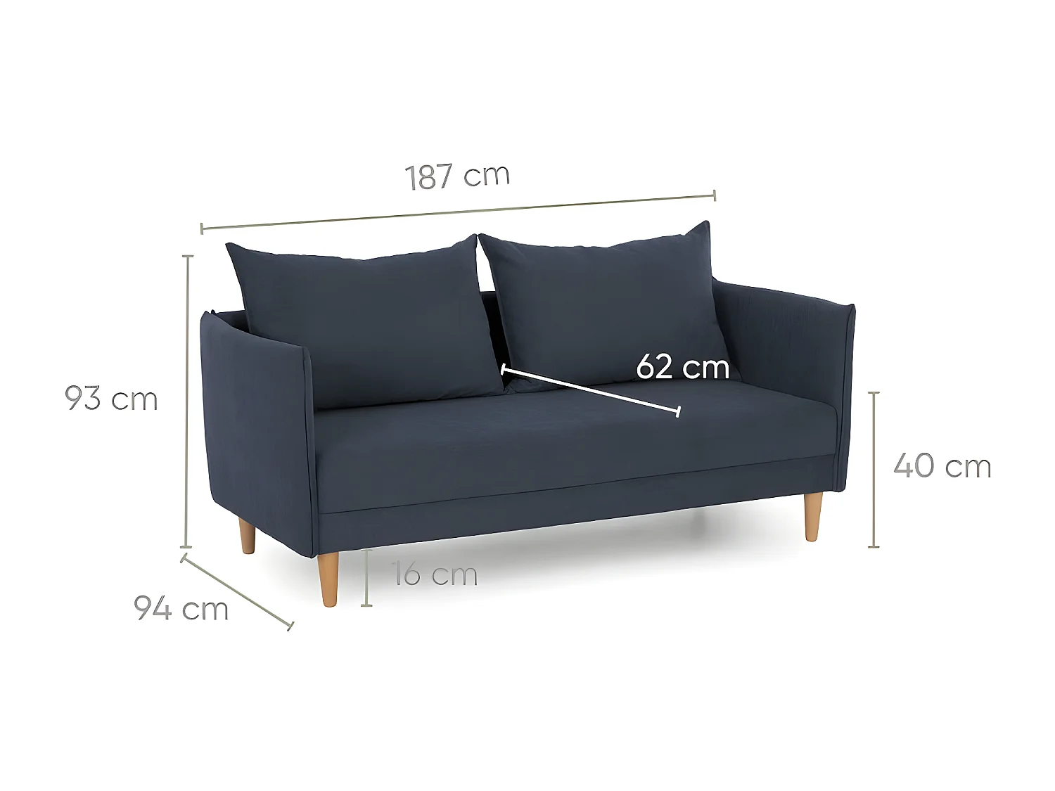 Sofá 3 plazas  poliéster azul