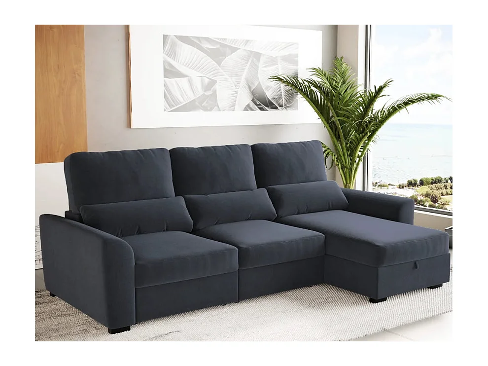 Canapé méridienne 3 places réversible en polyester gris foncé