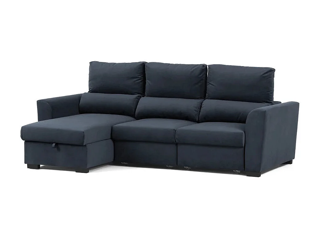 Sofá chaise longue 3 plazas reversible poliéster gris oscuro