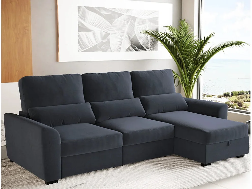 Canapé méridienne 3 places réversible en polyester gris foncé