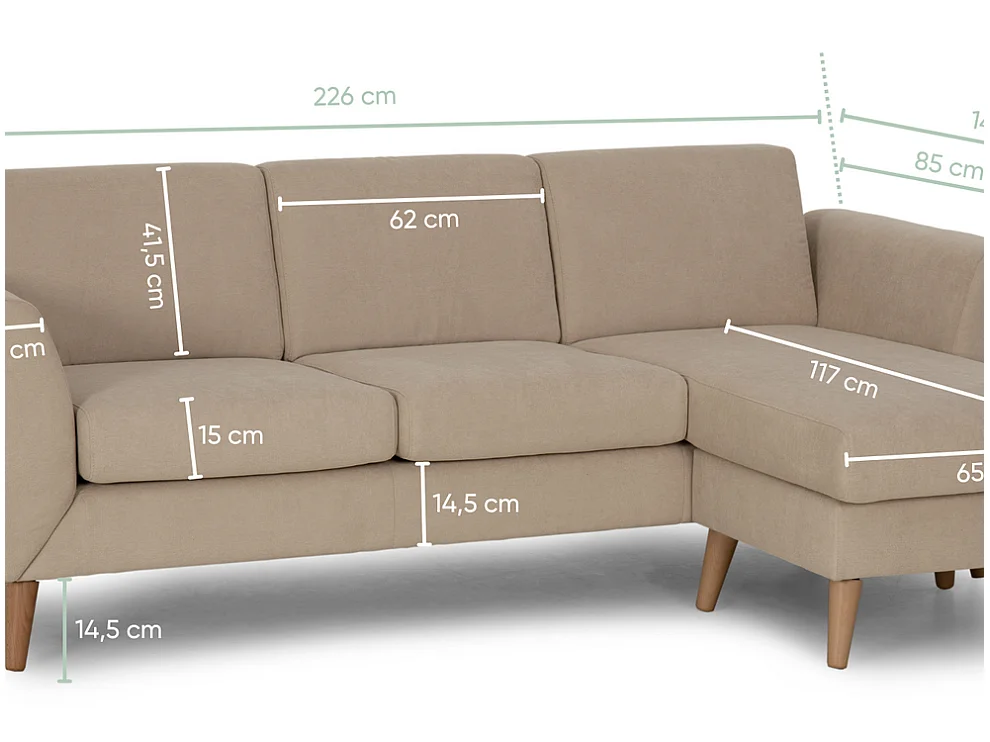 Divano con chaise longue Camel 3 posti reversibile lato destro/sinistroche (226 x 140 x 85 cm) - ANGEL