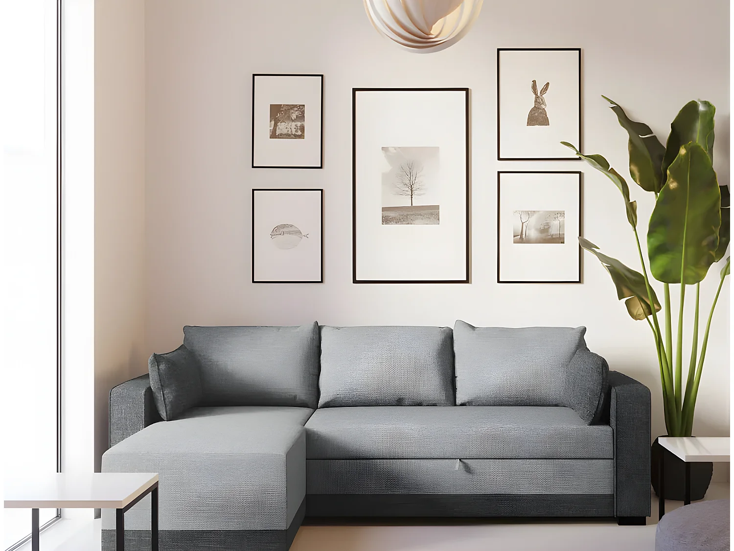 Sofá Chaiselongue 3-Sitzer  Polyester Hell- und dunkelgraues