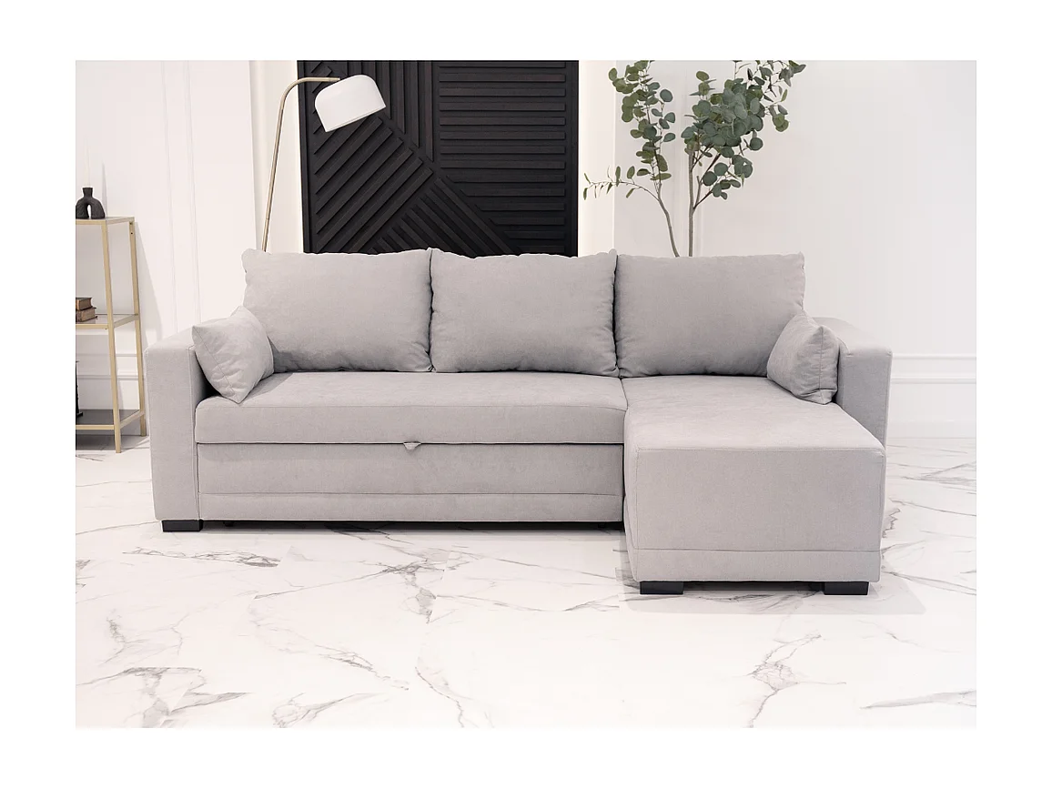 Sofa 3-sitziges wendbar  Chaiselongue aus Polyester hellgrau