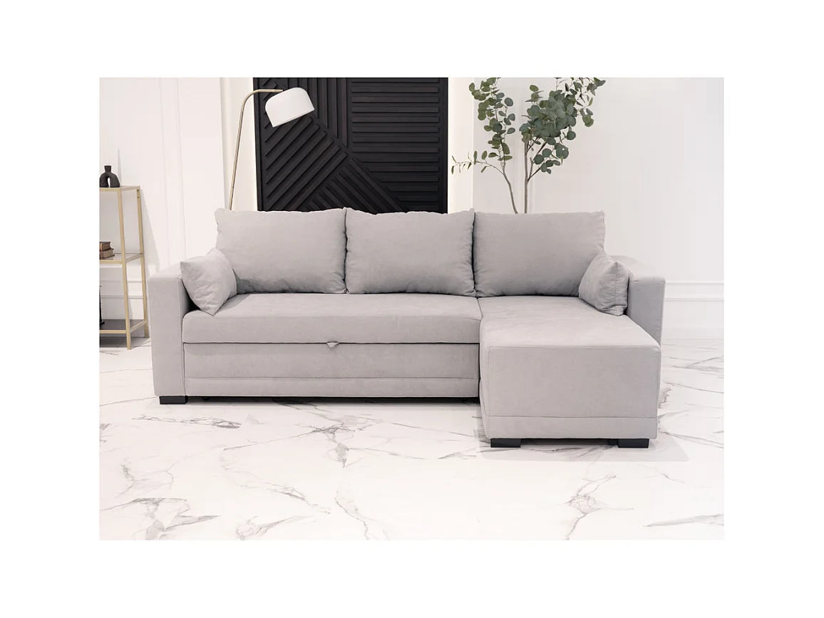 Canapé méridienne 3 places réversible en polyester gris clair