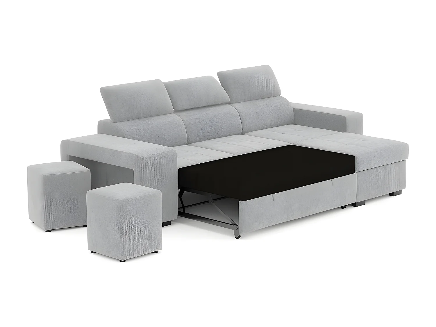 Canapé méridienne 3 places réversible en polyester gris clair