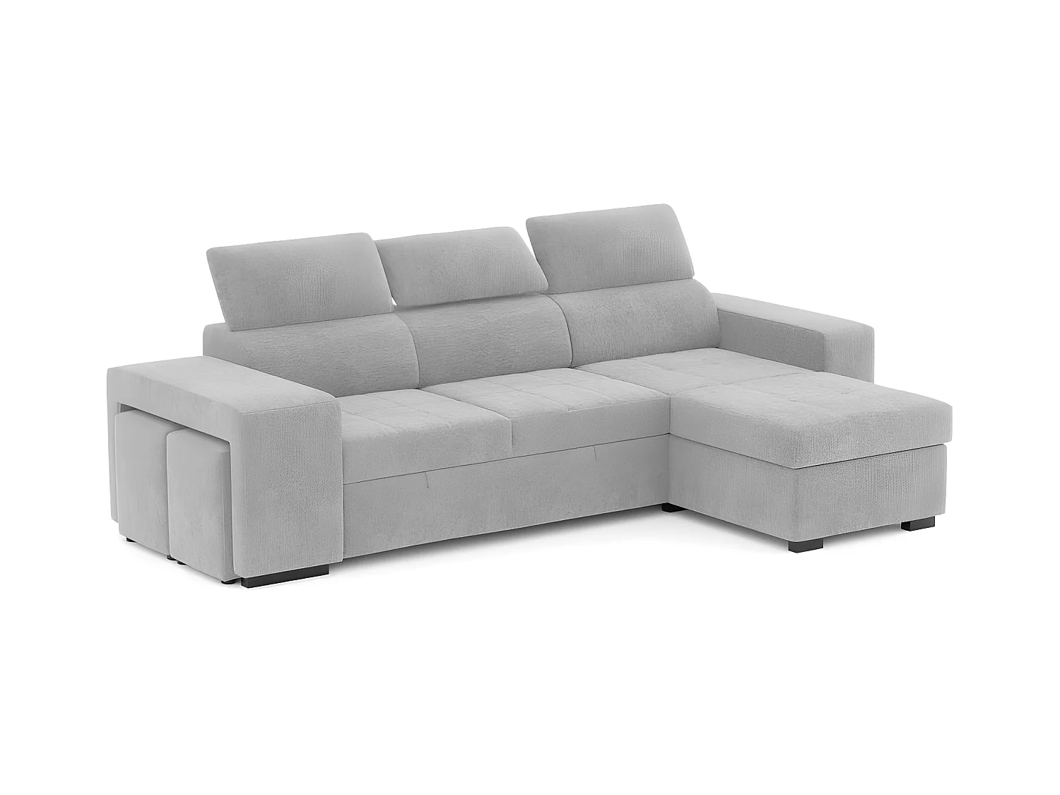 Canapé méridienne 3 places réversible en polyester gris clair
