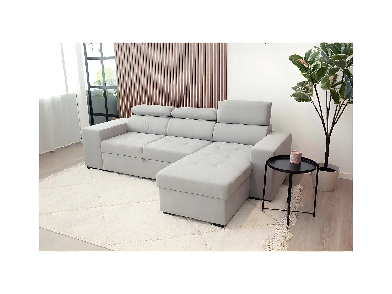 Sofa 3-sitziges wendbar  Chaiselongue aus Polyester hellgrau
