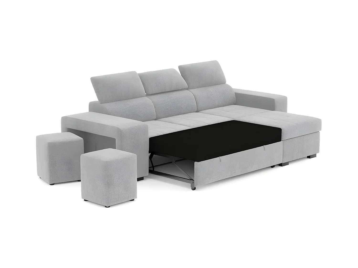 Sofa 3-sitziges wendbar  Chaiselongue aus Polyester hellgrau