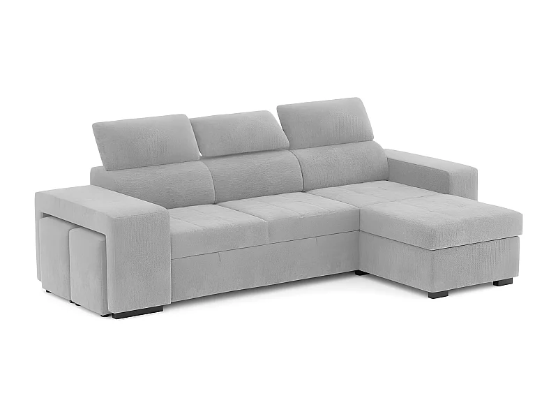 Sofá chaise longue 3 plazas reversible poliéster gris claro