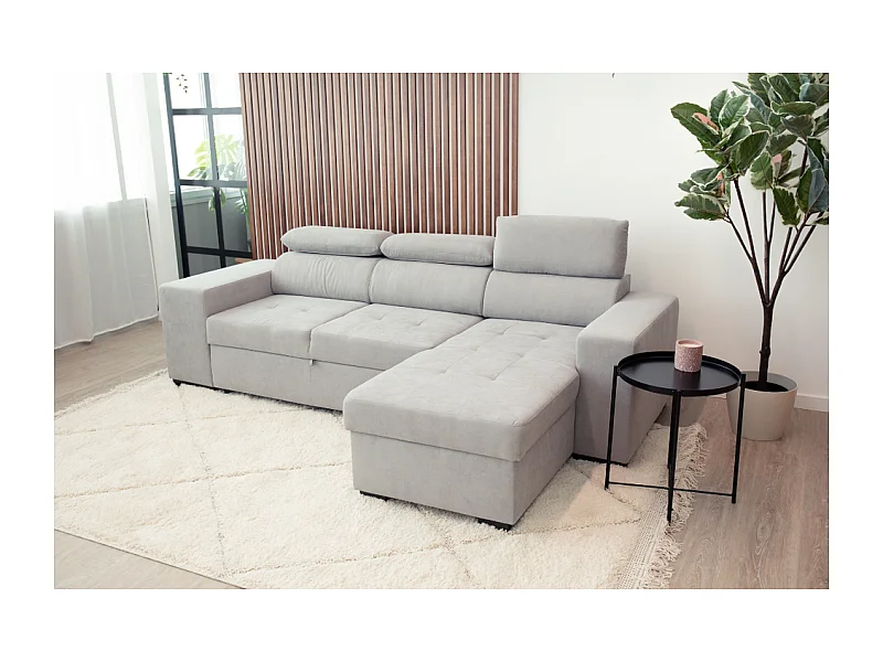 Sofá chaise longue 3 plazas reversible poliéster gris claro