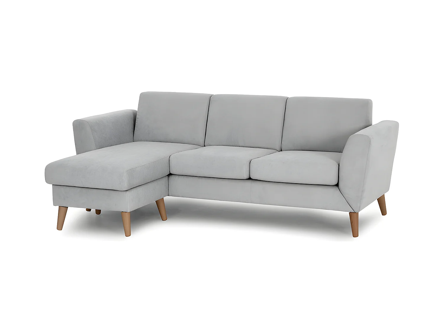 Canapé méridienne 3 places réversible en polyester gris clair