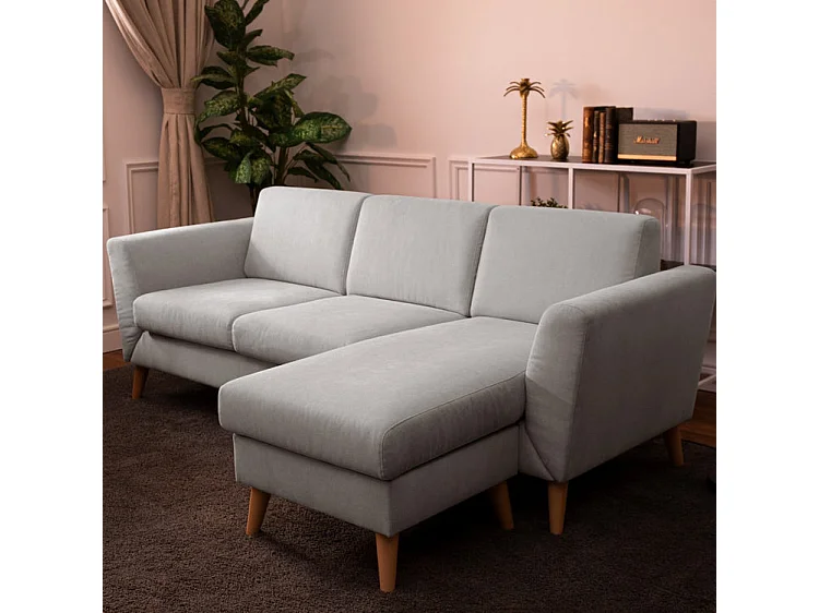 Divano con chaise longue Grigio Chiaro 3 posti reversibile lato destro/sinistroche (226 x 140 x 85 cm) - ANGEL