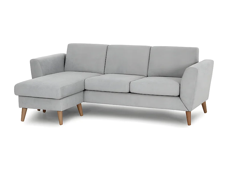 Sofá Chaise Longue Gris Claro 3 Plazas Reversible Derecha/Izquierda (226 x 140 x 85 cm) - ANGEL