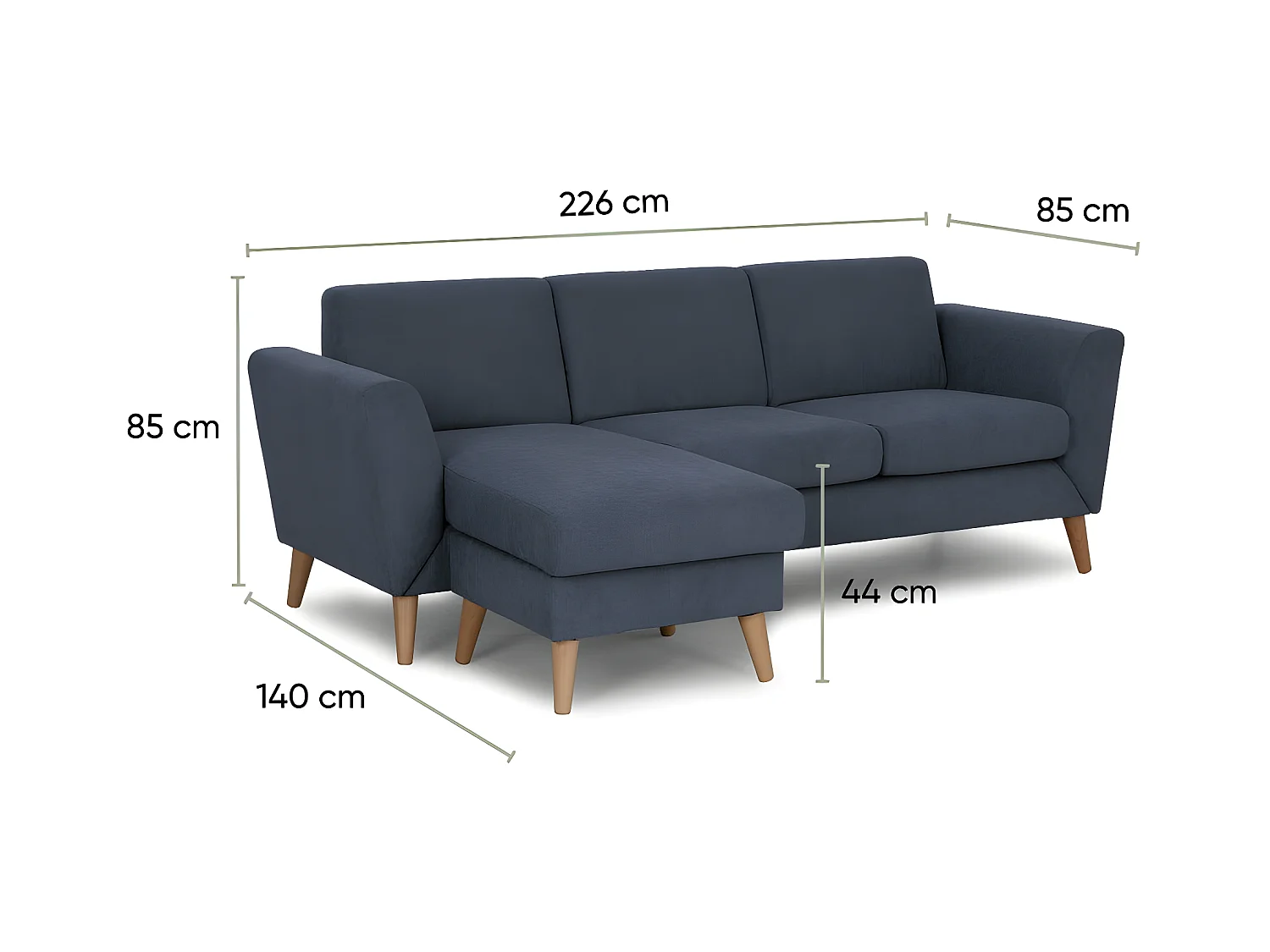 Sofa 3-sitziges wendbar  Chaiselongue aus Polyester blauem