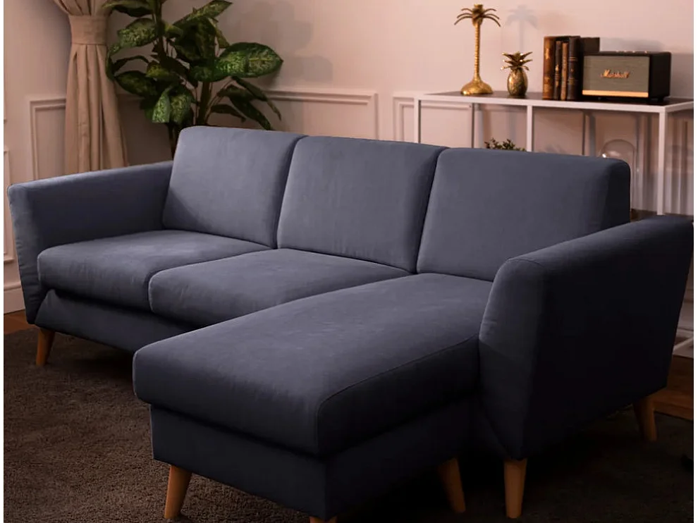 Divano con chaise longue Blu 3 posti reversibile lato destro/sinistroche (226 x 140 x 85 cm) - ANGEL