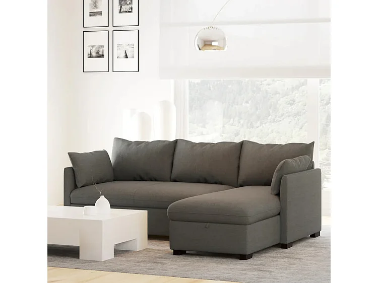 Canapé-lit 3 Places Gris - Chaise Longue Réversible Côté Droit/Gauche avec Rangement Intégré (221 x 162 x 85 cm) - ORLANDO