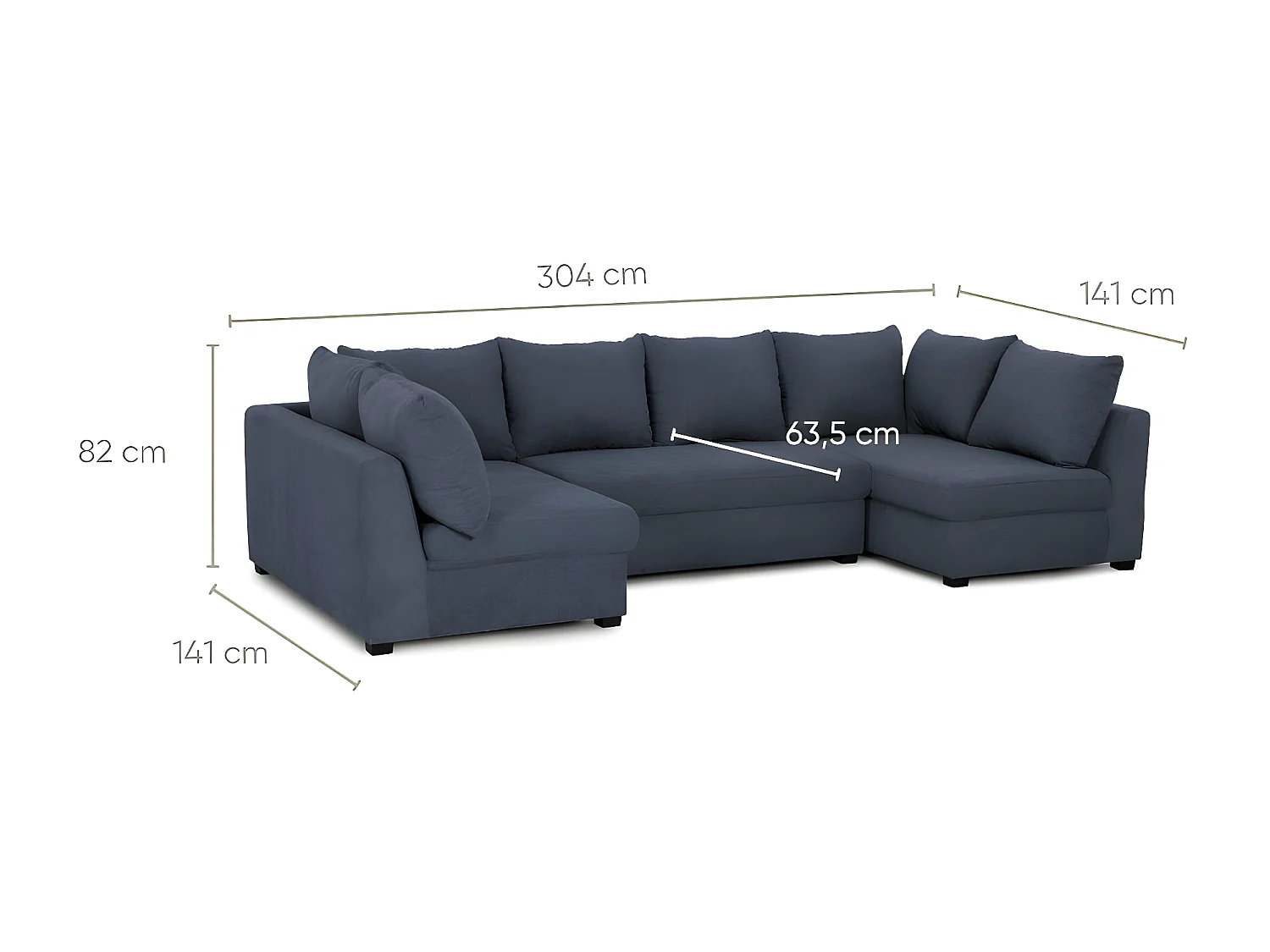 Canapé modulable 5 places en polyester bleu