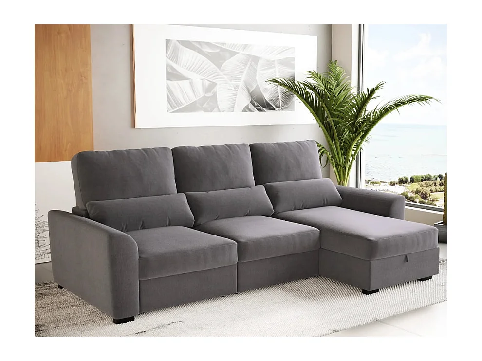 Canapé méridienne 3 places réversible en polyester gris clair