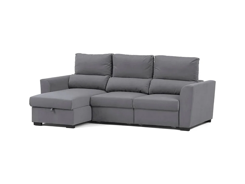 Sofá chaise longue 3 plazas reversible poliéster gris claro
