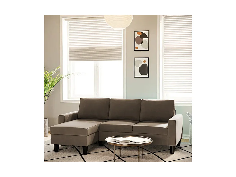 Canapé méridienne 3 places réversible en polyester taupe