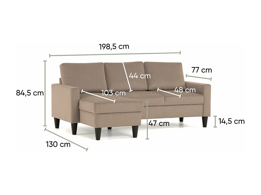 Divano 3-post chaise longue omkeerbaar in taupe polyester