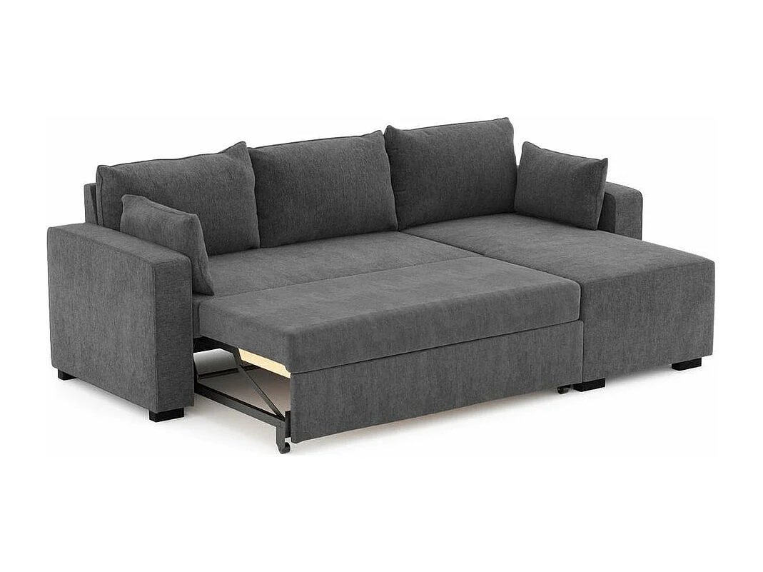 Sofá chaise longue 3 plazas reversible poliéster gris oscuro