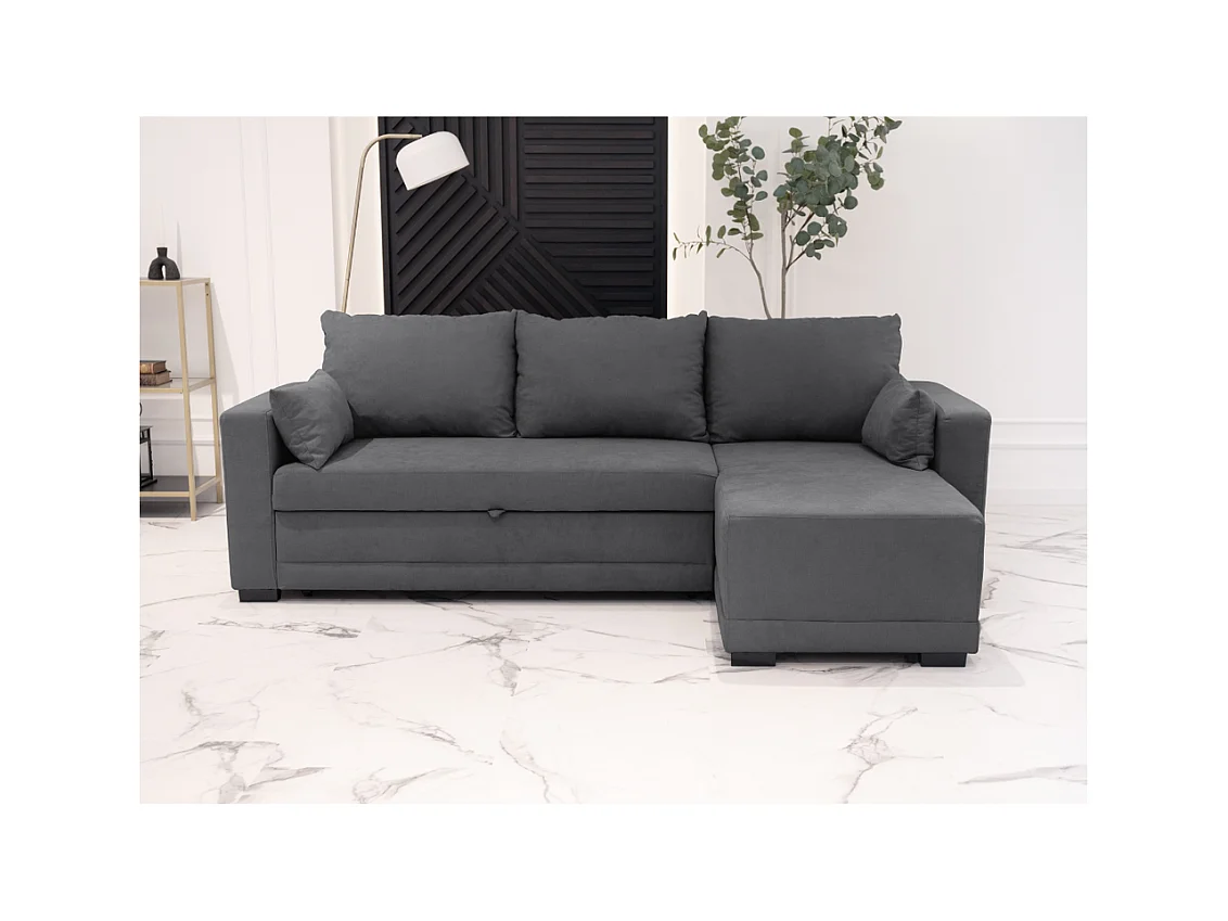 Canapé méridienne 3 places réversible en polyester gris foncé