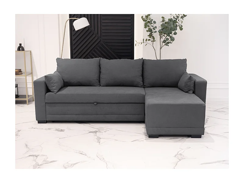Canapé-lit 3 Places Gris Foncé avec Chaise Longue Réversible Côté Droit/Gauche (233 x 140 x 69 cm) - LEAH