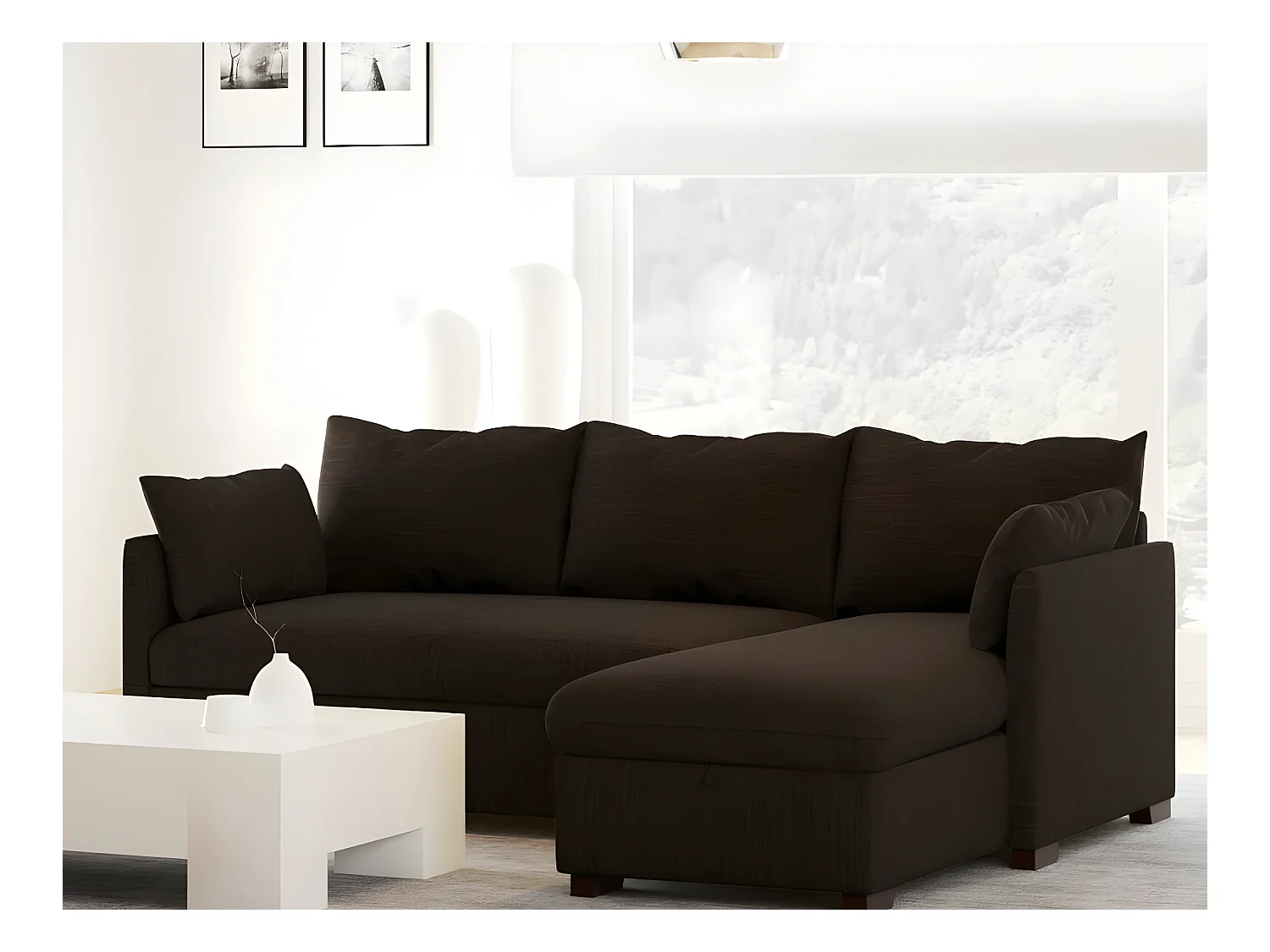 Divano 3 posti chaise longue reversibile in poliestere marrone
