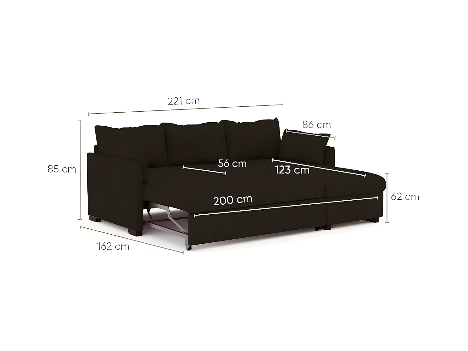 Divano 3 posti chaise longue reversibile in poliestere marrone