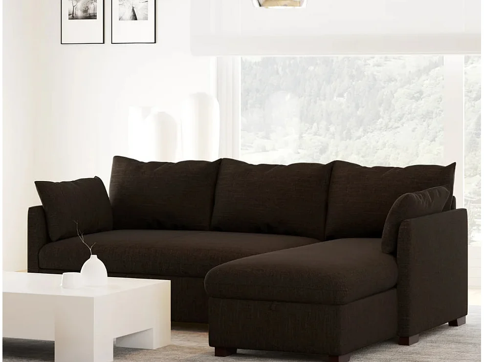 Canapé-lit 3 Places Marron - Chaise Longue Réversible Côté Droit/Gauche avec Rangement Intégré (221 x 162 x 85 cm) - ORLANDO