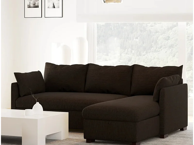 Schlafsofa 3 Sitzer Braun - Chaise Longue reversibel rechts/linksche mit integriertem Stauraum (221 x 162 x 85 cm) - ORLANDO