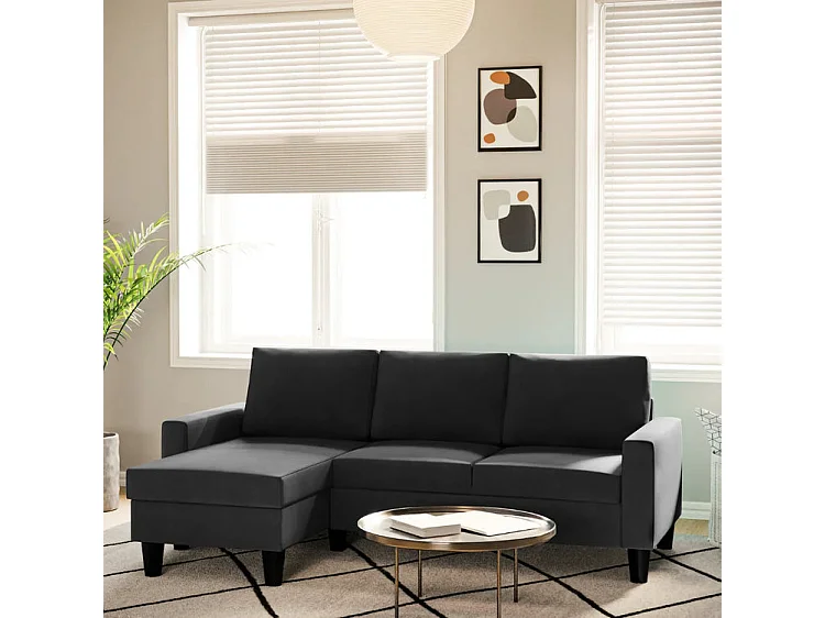 Sofá chaise longue 3 plazas reversible poliéster gris oscuro