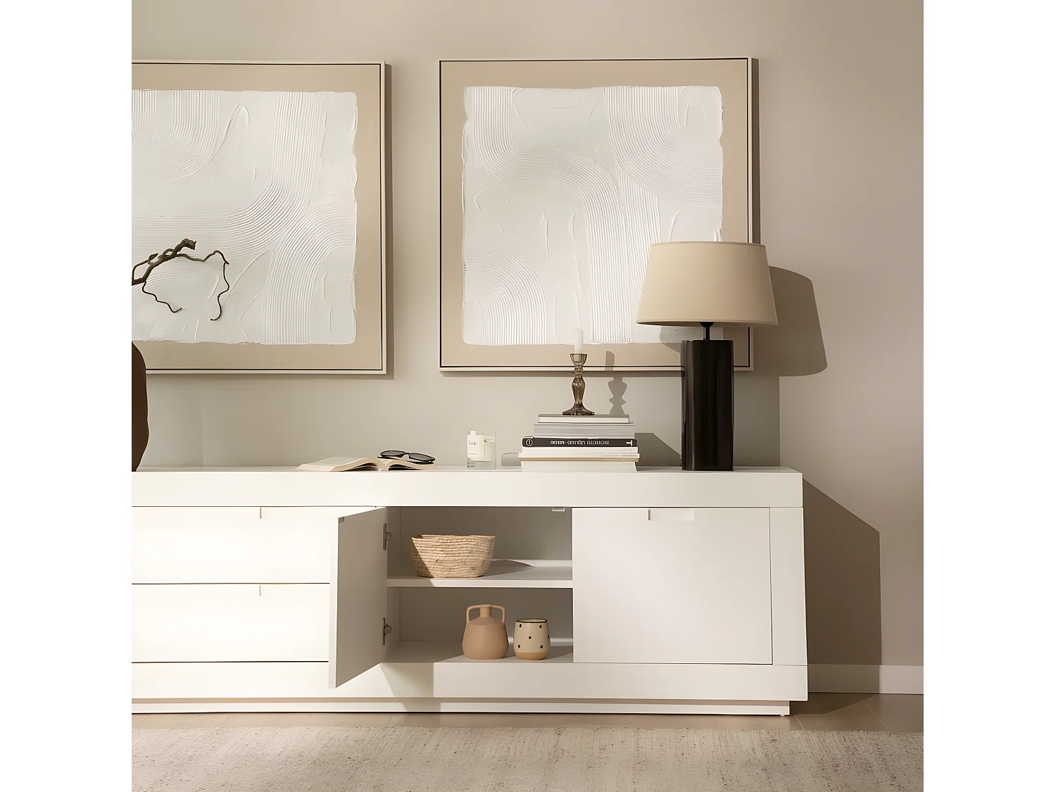 Mobile tv legno massello e pannello in mdf bianco 40x57