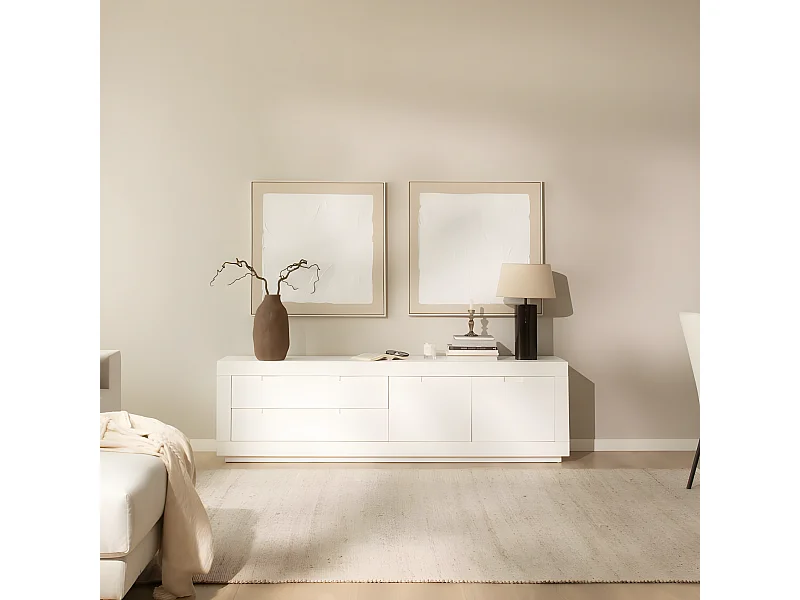 Meuble tv en bois massif blanc 200x57