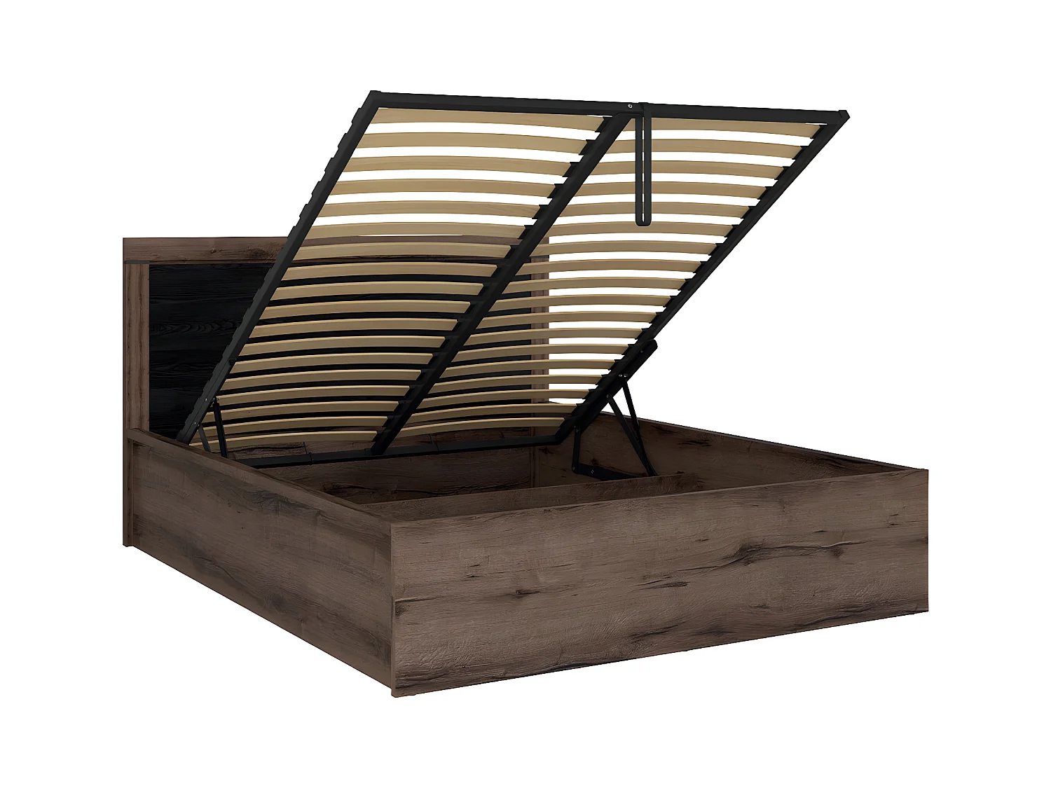 Lit coffre 140x200 sommier inclus Adam Bois et Noir