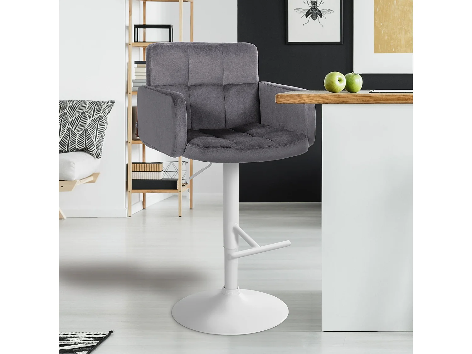 Tabouret de bar - Velours & Métal - Gris foncé - Los Angeles