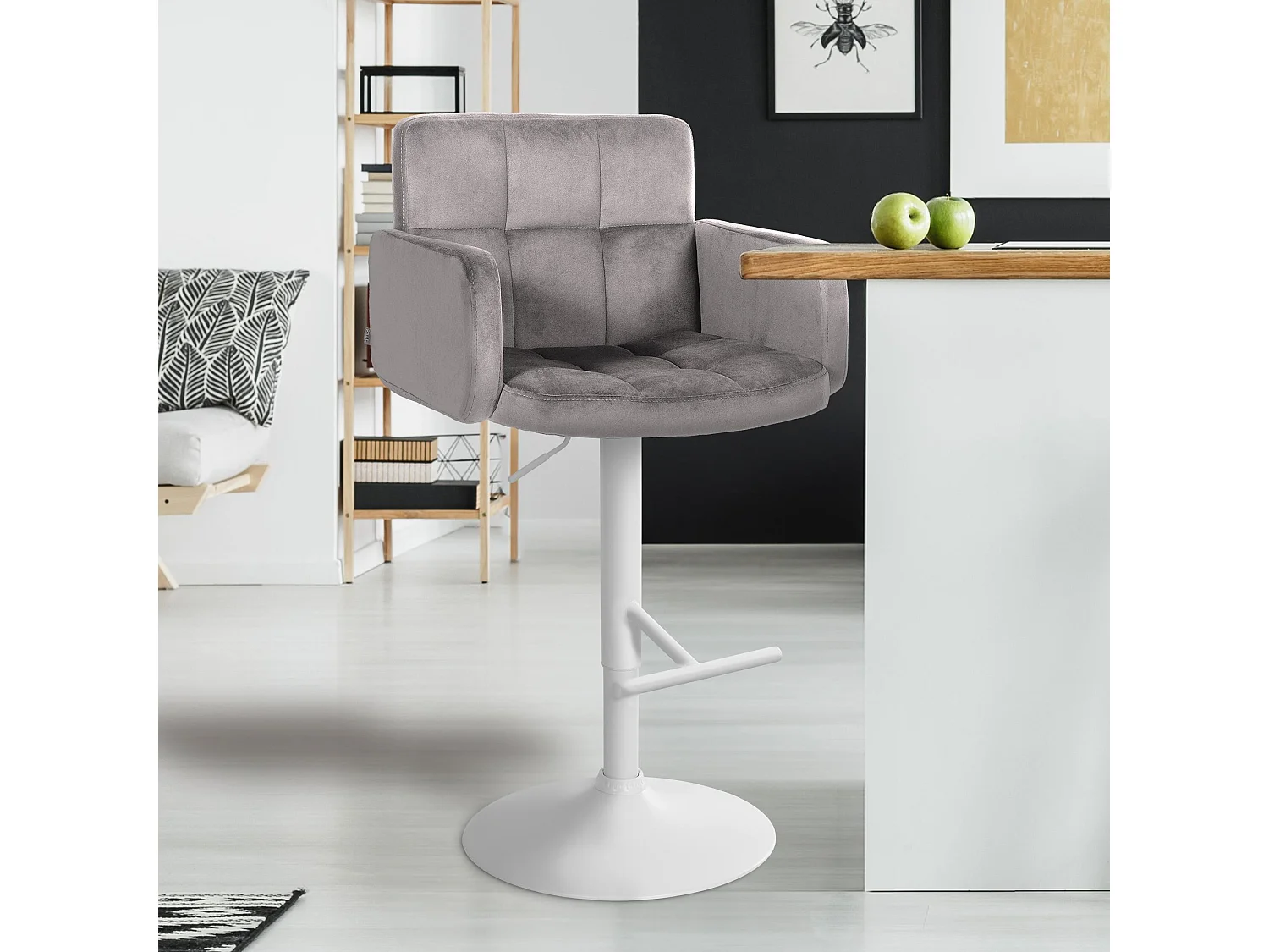 Tabouret de bar - Velours & Métal - Gris - Los Angeles