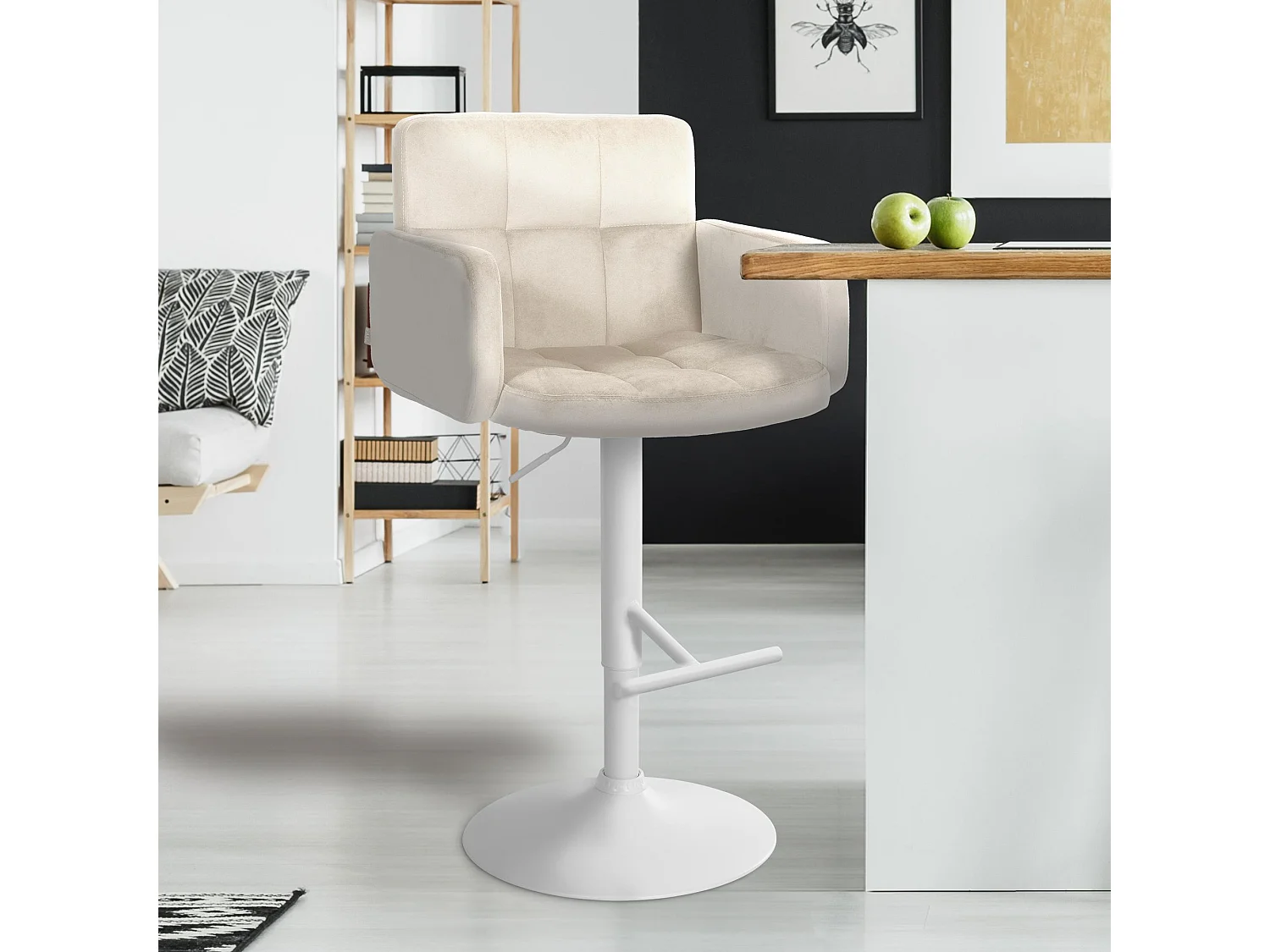 Tabouret de bar - Velours & Métal - Crème - Los Angeles