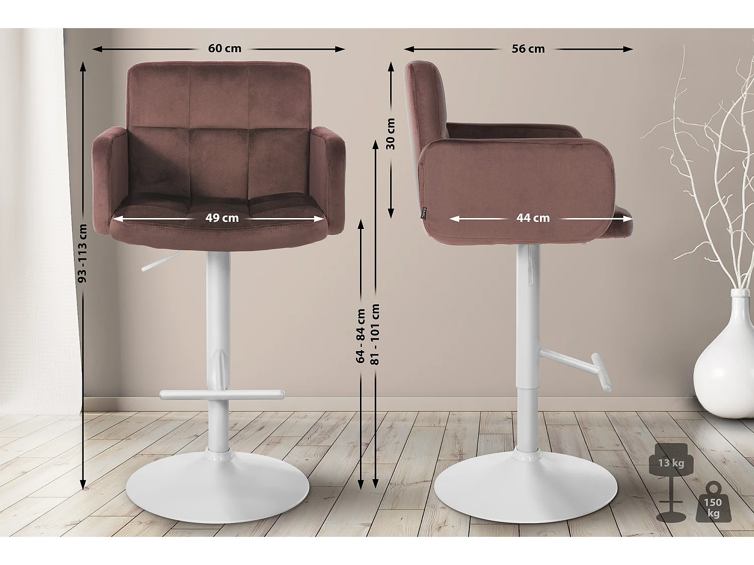 Tabouret de bar - Velours & Métal - Marron - Los Angeles