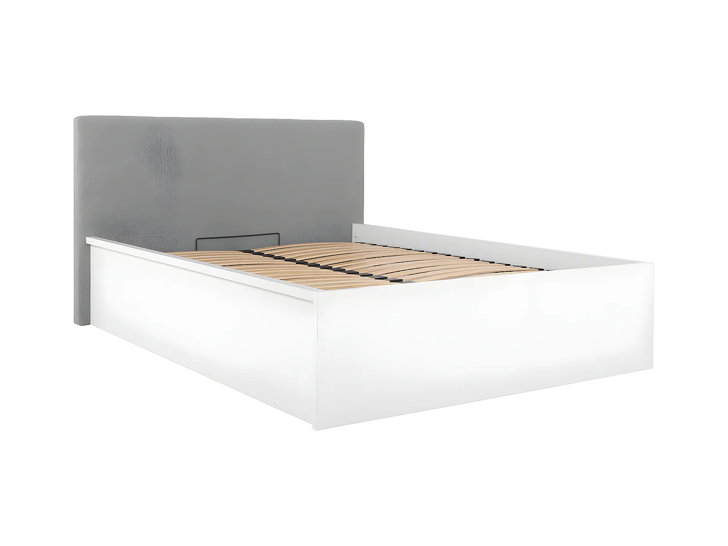 Lit coffre 140x200 tête de lit rembourrée sommier inclus Edwin Blanc et Gris
