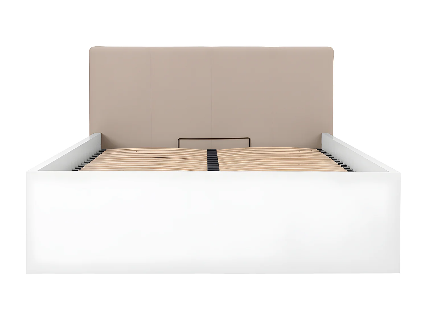 Lit coffre 140x200 tête de lit rembourrée sommier inclus Edwin Blanc et Beige