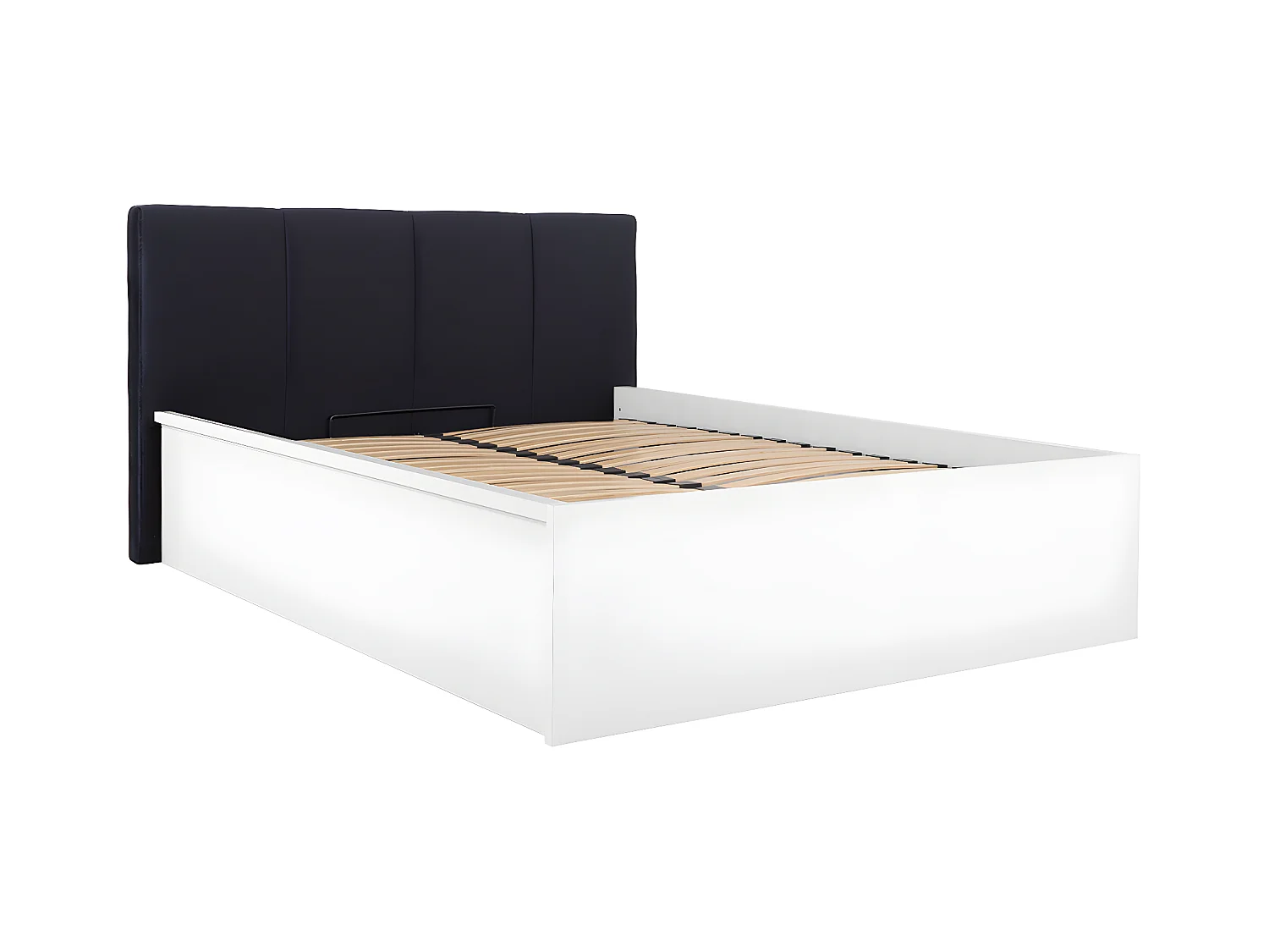 Lit coffre 140x200 tête de lit rembourrée sommier inclus Edwin Blanc et Noir
