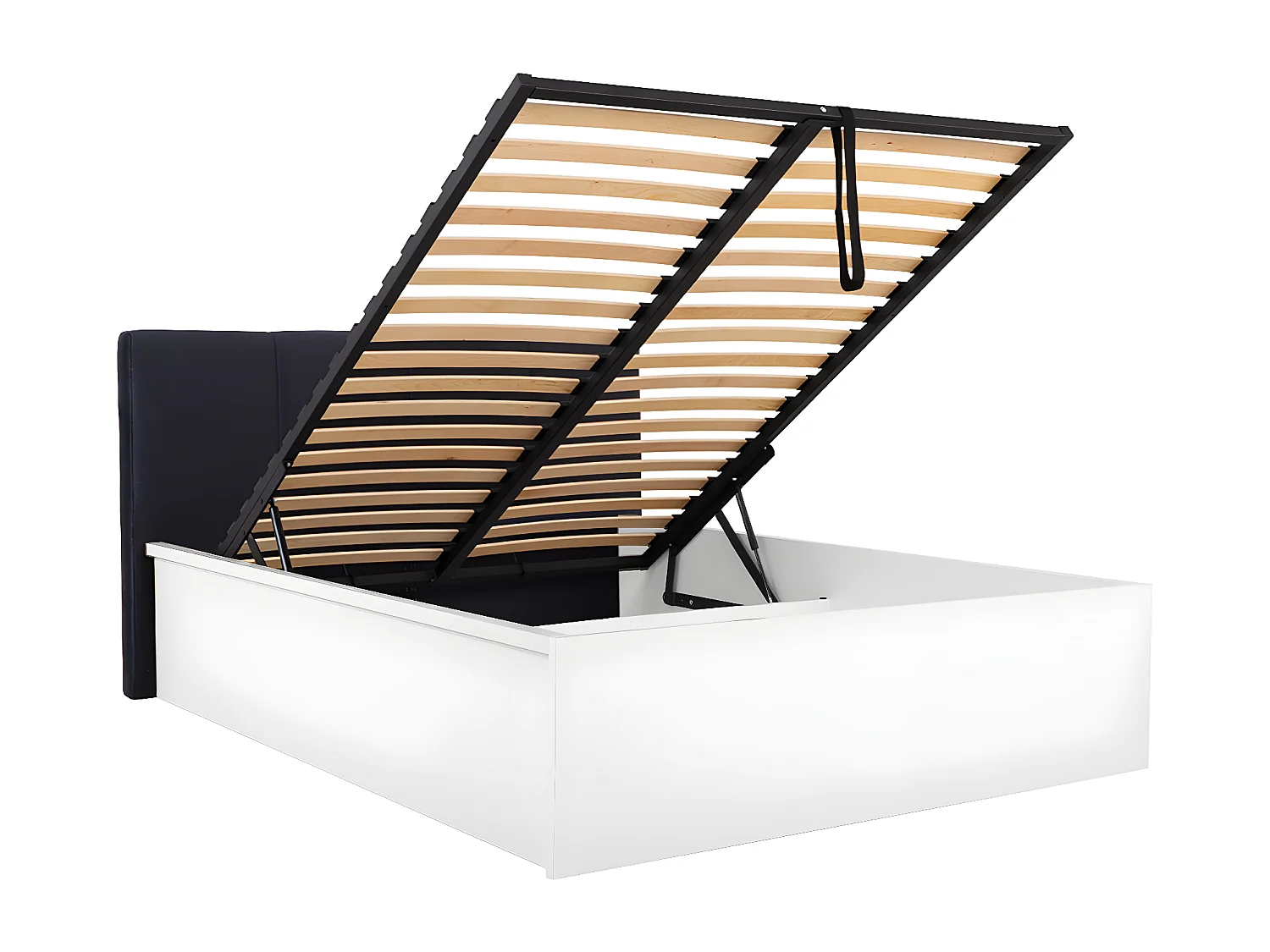 Lit coffre 140x200 tête de lit rembourrée sommier inclus Edwin Blanc et Noir